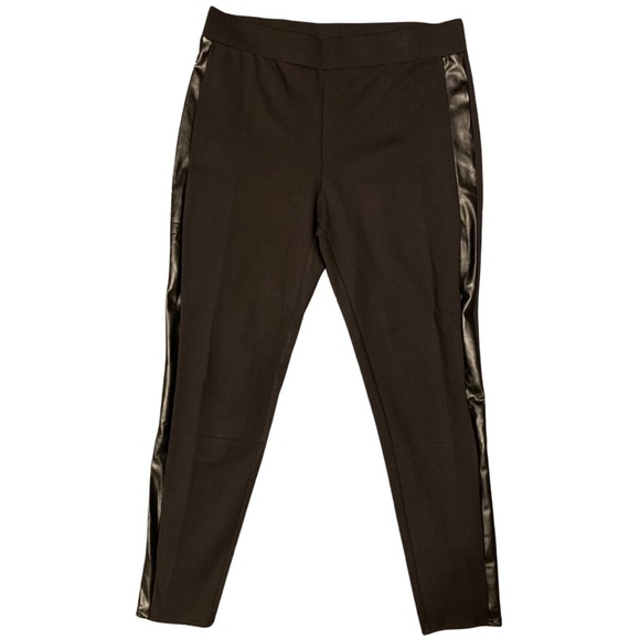 Vince Camuto Pants - Vince Camuto Sz Large Ponte Knit Leggings Faux Leather Stripe On Sides V4